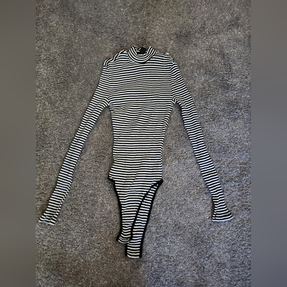Shein black and white striped bodysuit sweater